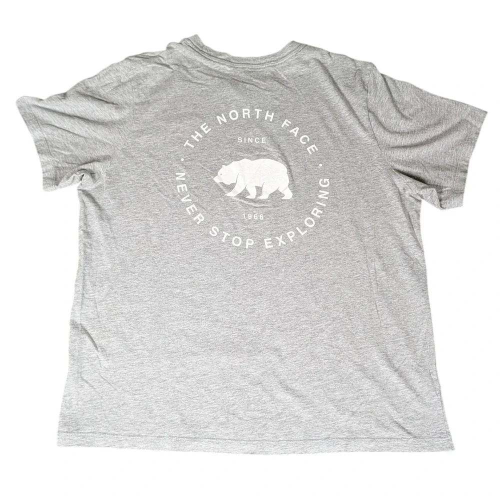 The North Face Mens Grey Short Sleeve Bear Never Stop Exploring Graphic T-Shirt
